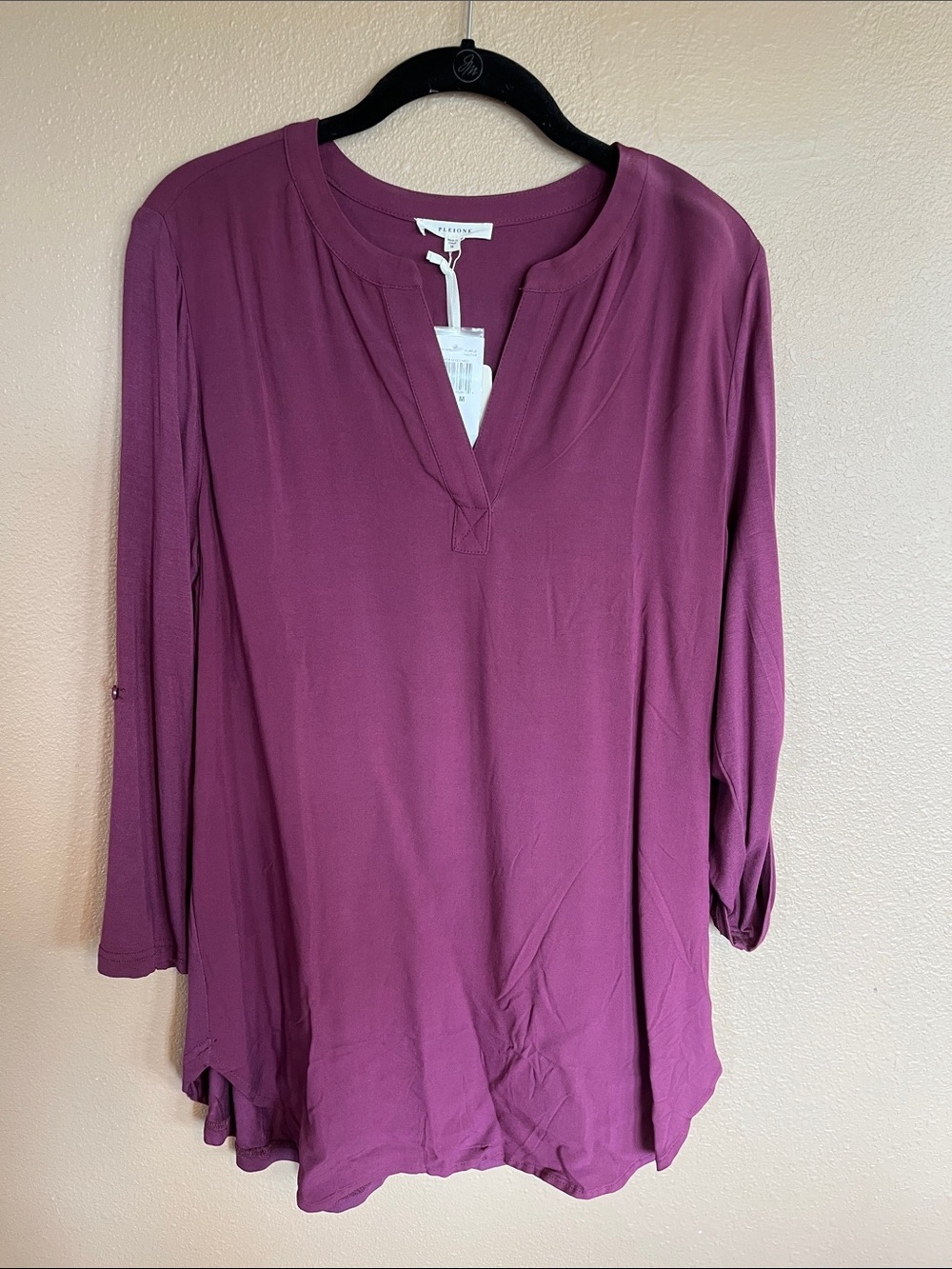 Pleione Plum Split V-Neck Tunic